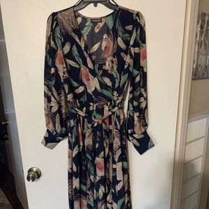 Fashion Nova Navy Floral Wrap Maxi Dress with Leaf & Rose Print